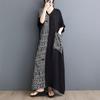 Summer Thin Cotton Linen Artistic Loose Slimming V-neck Short Sleeved Mid Length Dress for Women