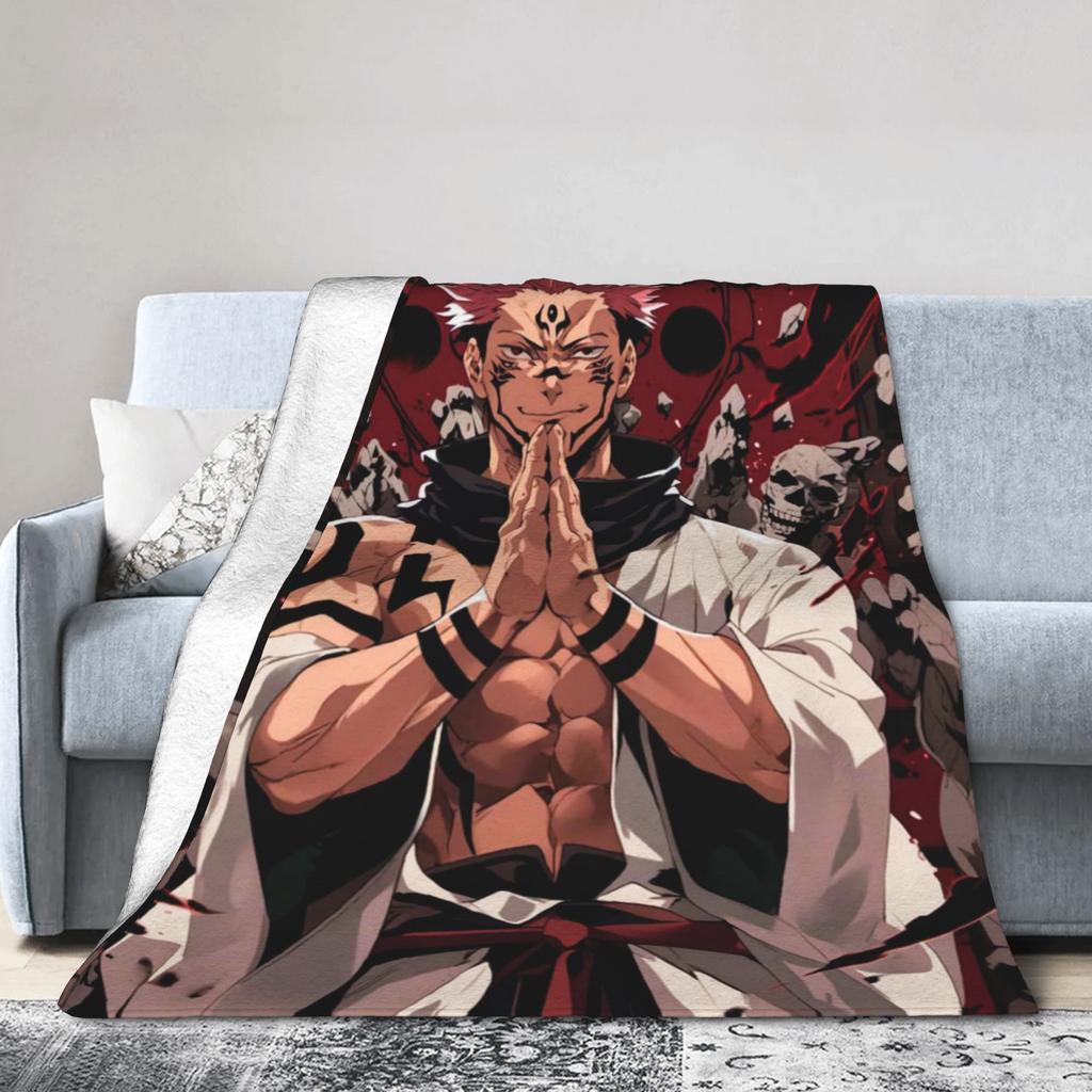Ryomen Sukuna Jujutsu Kaisen Super Warm Blanket Students Plush Throw Blanket Fluffy Outdoor Flannel Bedspread Sofa Bed Cover