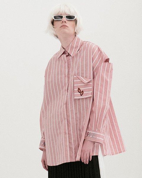 Рубашка в полоску с открытыми плечами (розовый) Pink