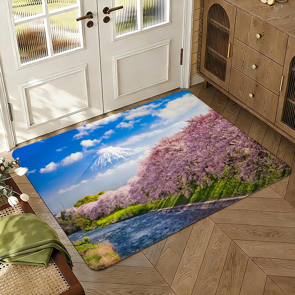 Mount Fuji Floor Mat Soft Thickened Absorbent Non-Slip Bedroom Living Room Door Mat Home Decor Flannel Rugs