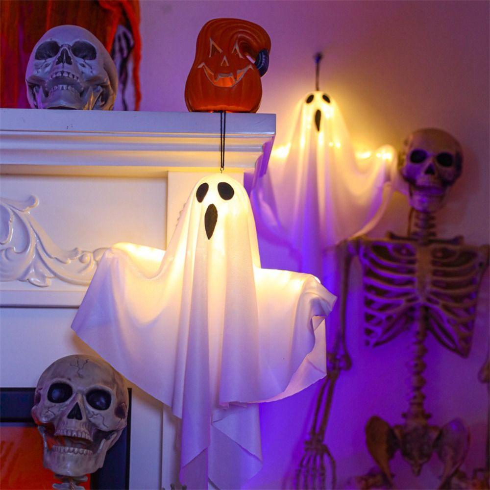 Papery Halloween Hanging Ornament Movable Decorative LED Light Hanging Halloween Ghost  Indoor