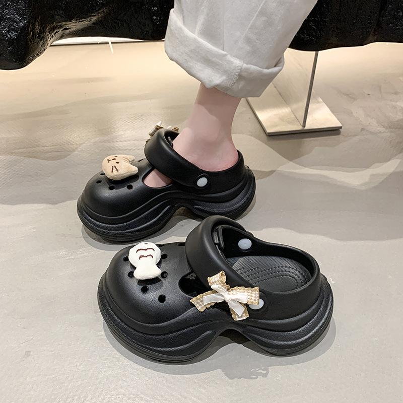 

Cute thick-soled Mary Jane hole shoes women s 2025 new height increase summer wear beach non-slip cool slippers women 39 чорний