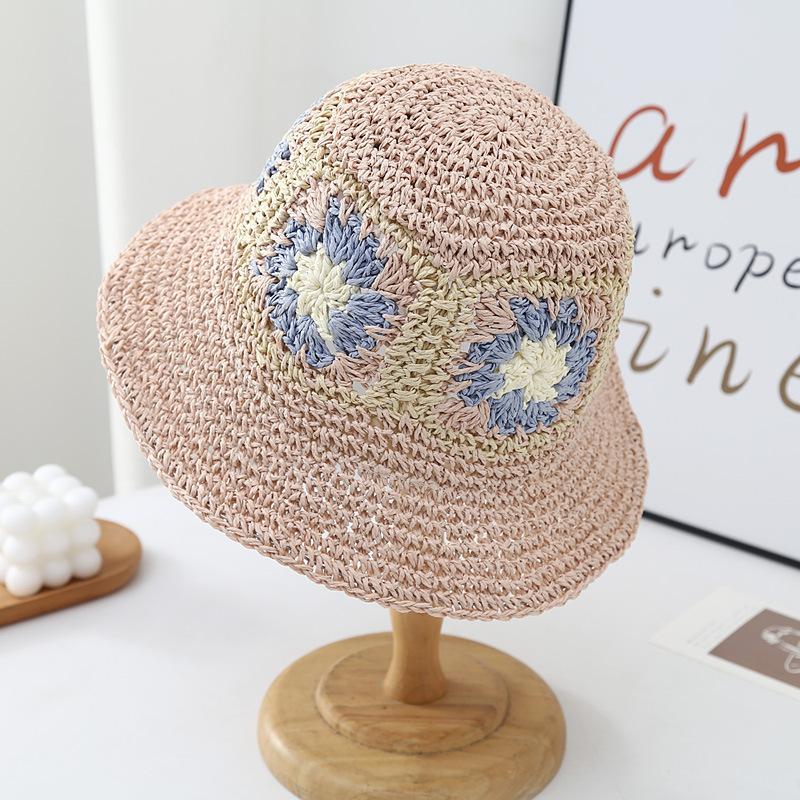 Summer new seaside photo big brim fisherman hat colorful dopamine foldable woven sunshade straw hat women