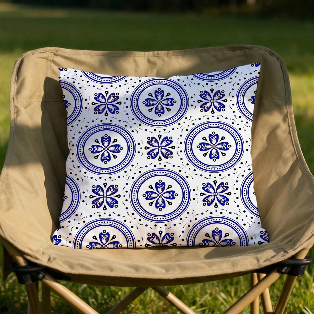 Traditional Blue and White Porcelain Cushion Cover Soft Reversible Durable Pillow Cover for Home Car Daily Comfort