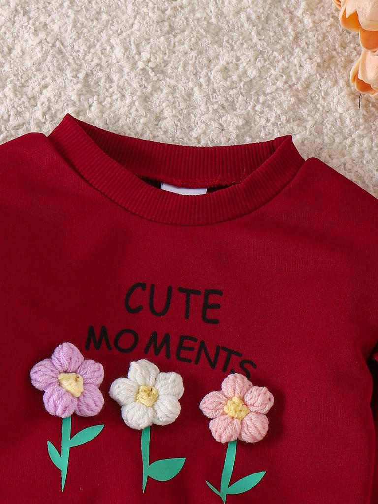 Vinröd Huvtröja med Långa Ärmar och Byxset för Flickor - Europeisk & Amerikansk Stil