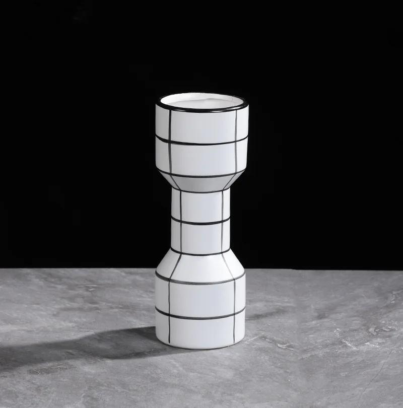 Nordic Black and White Striped Creative Ceramic Vase Geometric Craft Ornaments Room Decoration Accessories  Home Decor