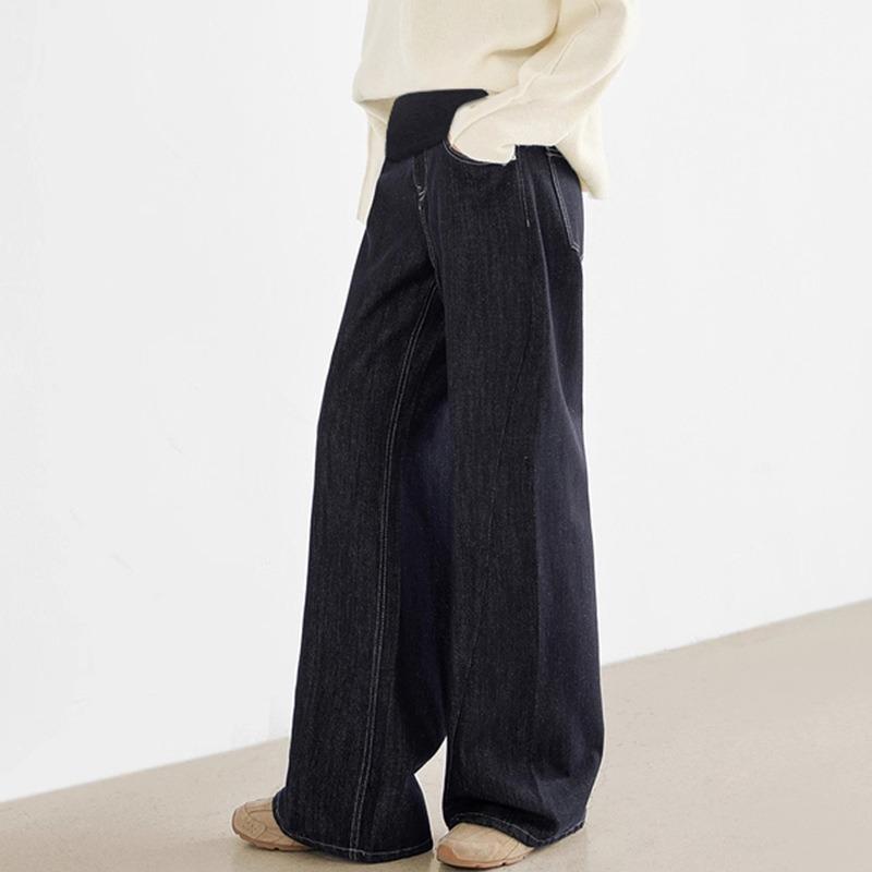 #Pregnant Women Do Not Fade Tannin Blue Jeans, Belly Support Pants, Loose Wide-leg Pants, Casual High-waisted Trousers