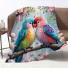 Premium Flannel Blanket - Two Parrots On Branch with Flowers & Hearts Design, Soft Anti-Tear All-Season Throw