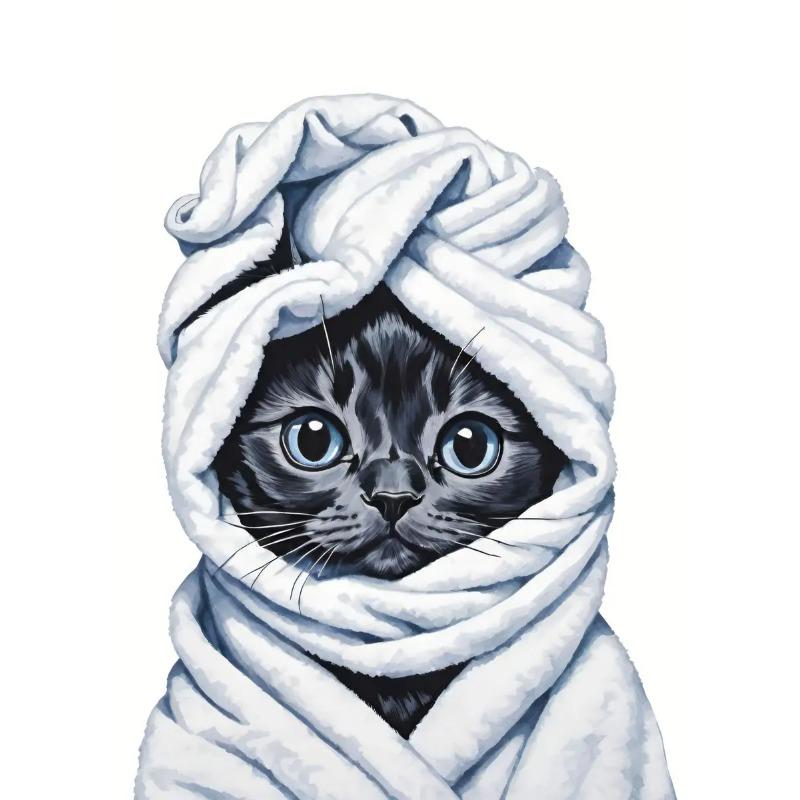 Cute Bathroom Cat Poster Print Canvas Painting Modern Funny Kitten Wearing Bathrobe Wall Art Pictures for Toilet Room Home Decor