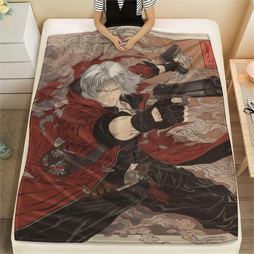 1PC Devil May Cry Print Flannel Blanket, High quality All Seasons, Home Decor, Warmth and Comfort, Perfect for Christmas Gifts