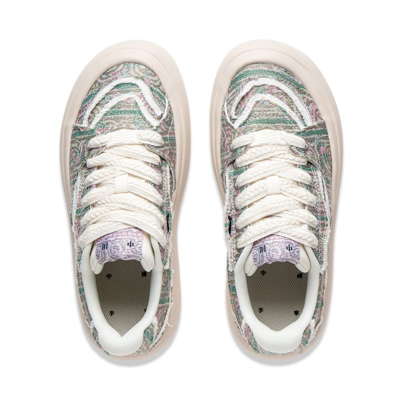 Li Ning Cream Puff Platform Slip Resistant Abrasion Resistant Low top Skateboard Shoes Women's Green AZGU012-7