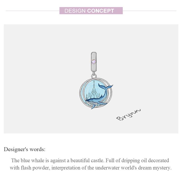 Pandantiv BAMOER din argint 925 emailat balenele submarine albastre pentru brățară sau brățară originală