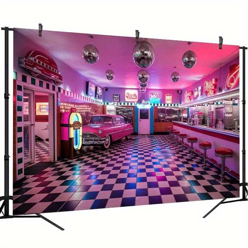 One a Retro American-style Restaurant Polyester Banner a Retro Scene Background Home and Room Decorations Party Supplies