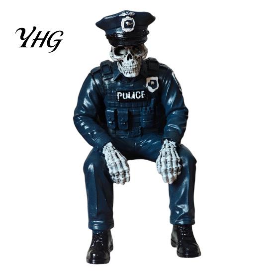 Skull Collection Pieces Halloween Skeleton Ornament, Policeman/Military Resin Gothic Figurine, Spooky Bookshelf Decorations Dark Style Sitting