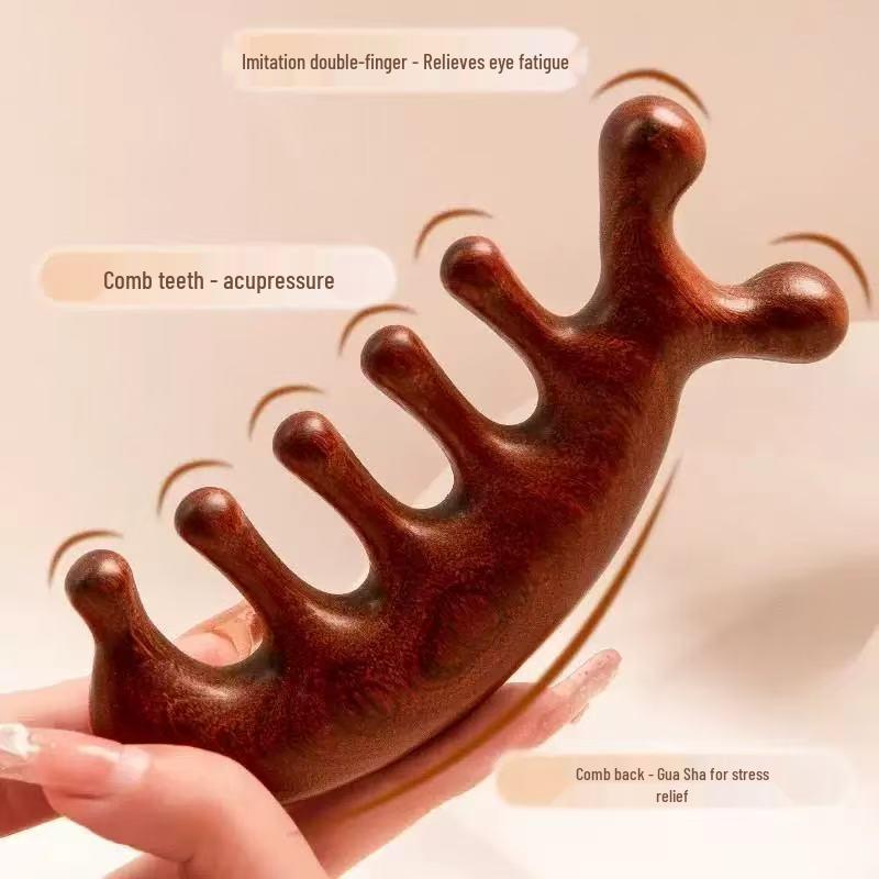 Engraved Sandalwood Wide-Tooth Dolphin Comb - Multi-functional Head Therapy and Massage Comb