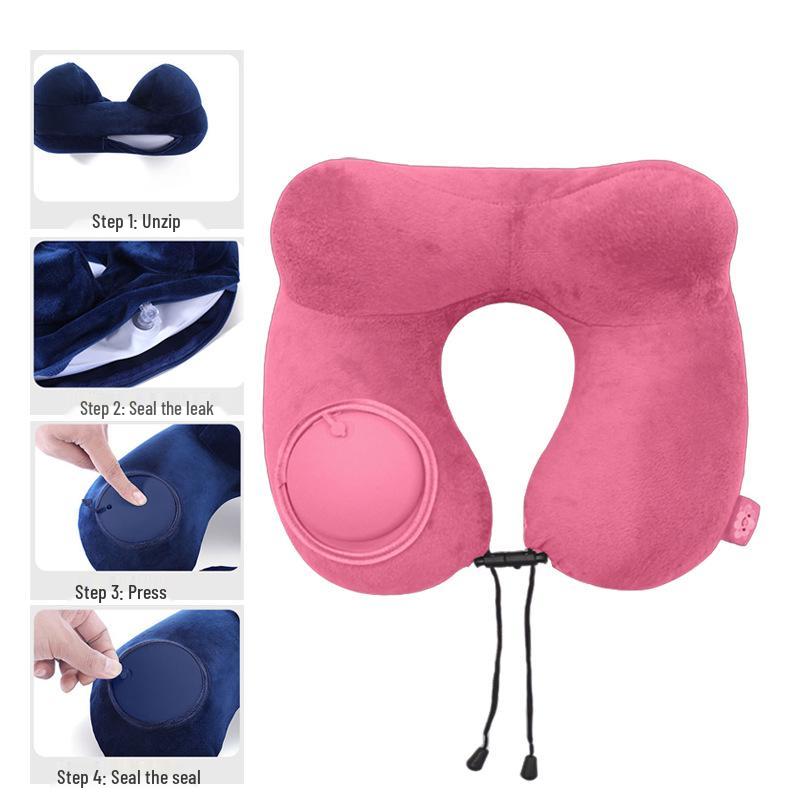 Available: Press-Type Inflatable U-Shaped Travel Neck Pillow for Airplanes and Lunch Breaks.