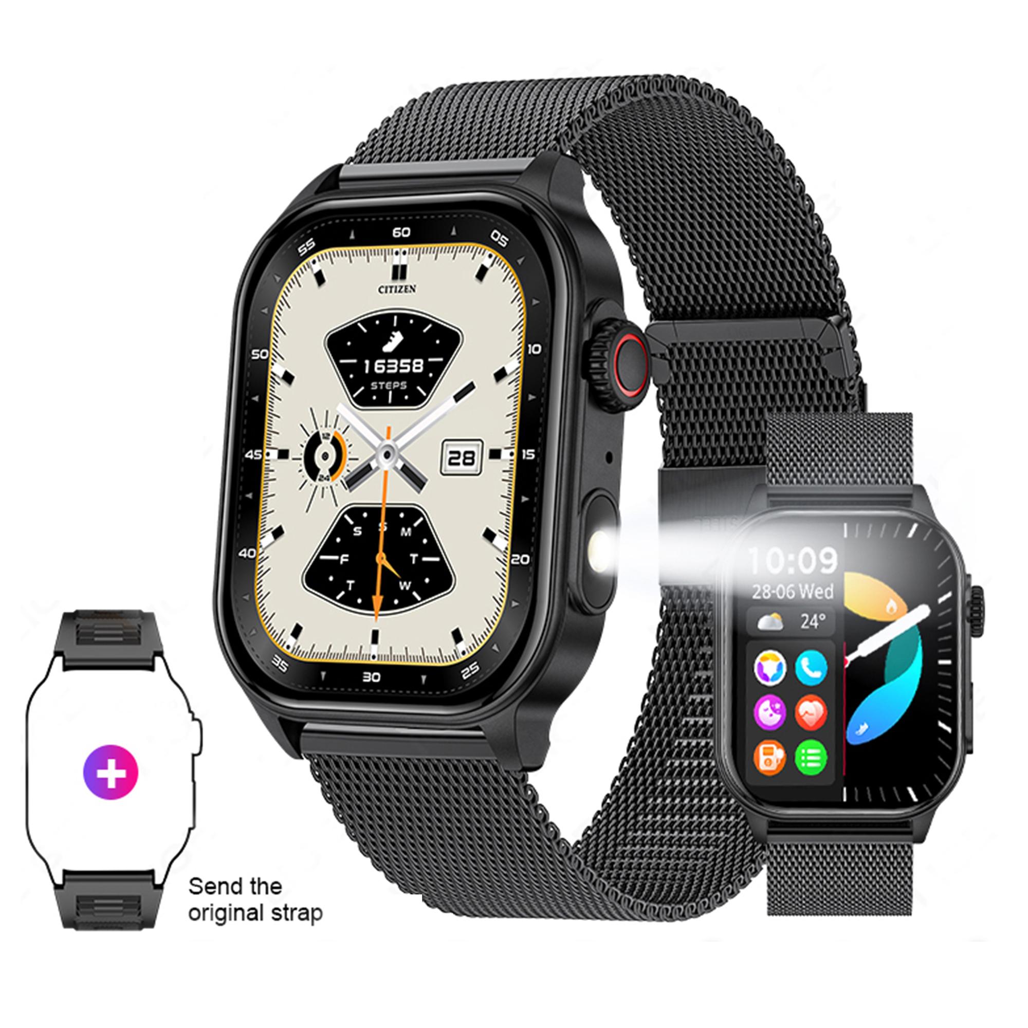 

LIGE KM02 Мужские часы с фонариком на открытом воздухе IP68 Водонепроницаемые умные часы Мужские спортивные умные часы с пульсометром mesh belt чёрный