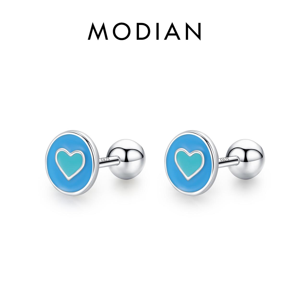

Модиан, стерлинговое серебро 925 пробы, эмалированное сердце, простые круглые серьги-гвоздики, минималистичные серьги с винтовыми бусинами для женщин, ювелирные изделия, подарки серебряный
