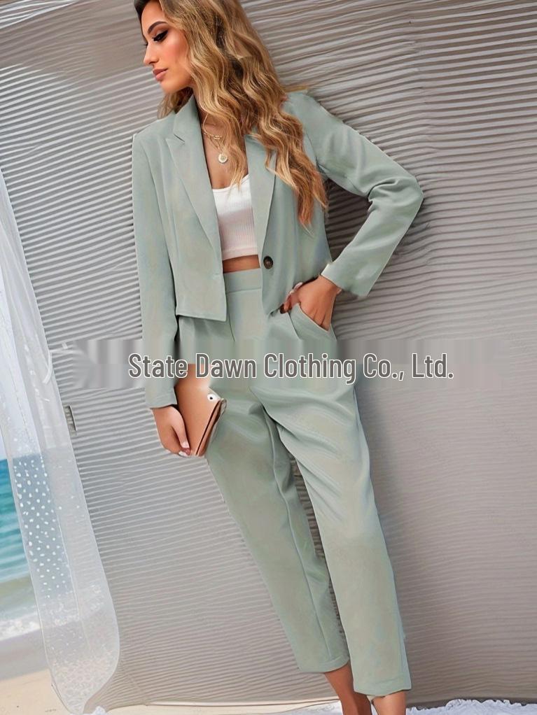 

Доступно 2025: Женский однотонный лацкан с длинным рукавом, карманные брюки, модный комплект из двух частей (Европейский/Американский стиль) XL светло-зеленый