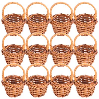 12pcs Mini Shopping Basket Stylish Rattan Model Miniature Small Baskets Portable Handheld Decorative House Baskets Party Decor