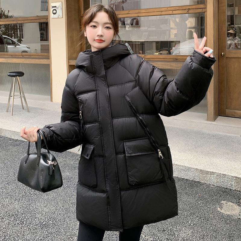 Down cotton jacket women's 2025 winter new cotton suit, Korean version mid-length thickened hooded bread padded jacket women's loose