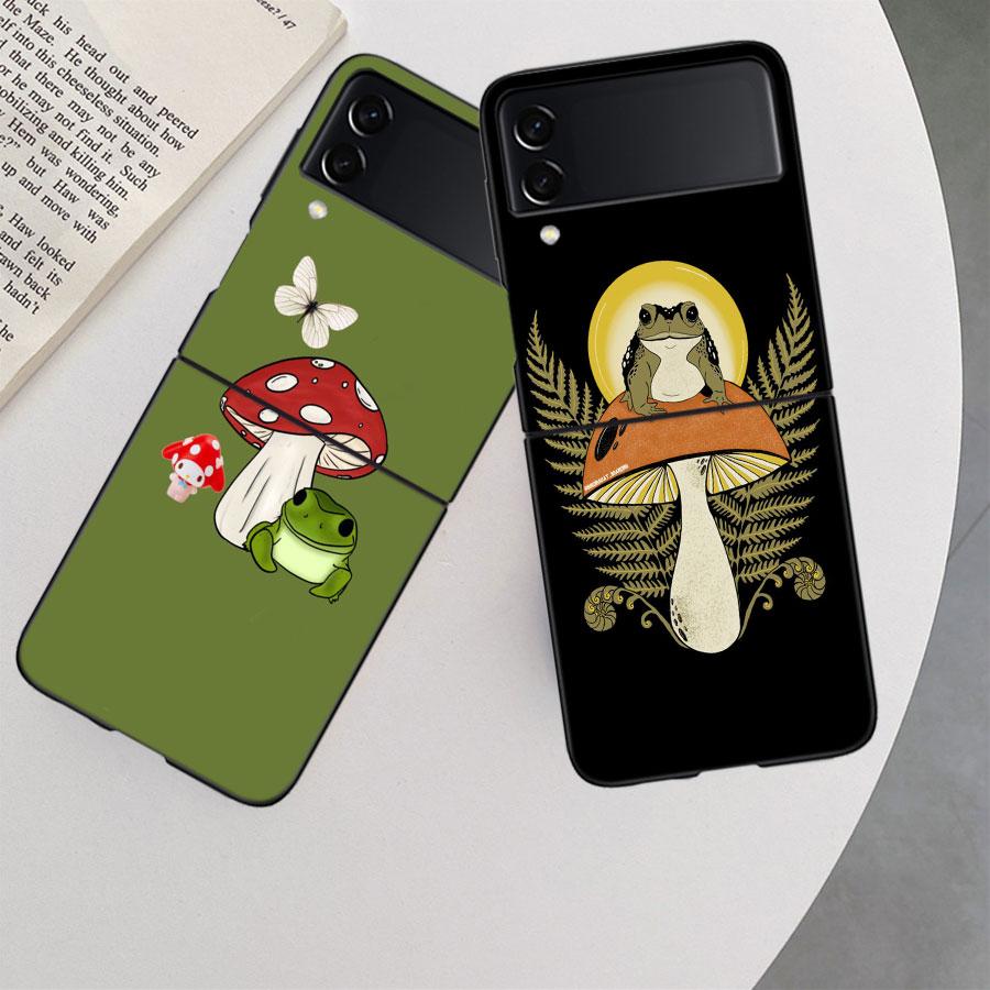 Cottagecore Frog Aesthetic Case For Samsung Z Flip 6 5G Galaxy Z Flip 5 4 3 5G Black Hard Cell Phone Cover Luxury PC Shell Coque