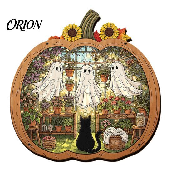 Collectible Wooden Puzzles Halloween Ghost Puzzle, Wood Pumpkin Shape & Garden Vintage Pattern Puzzle Puzzles, Decorative Table Centerpiece