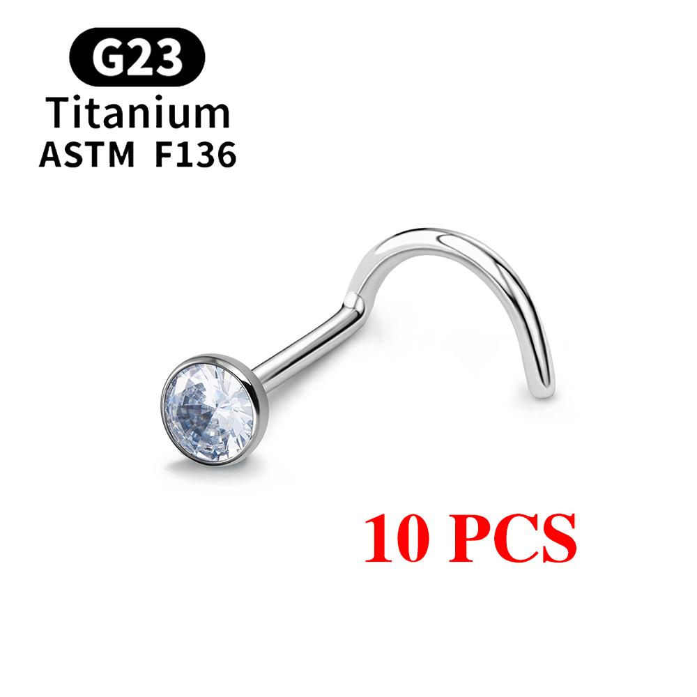 1/10PCS ASTM F136 G23 Titanium Piercing Nose Stud 20G L-Shape Nariz Studs With Zircon 2-3mm Nose Rings Nostril Piercing Jewelry