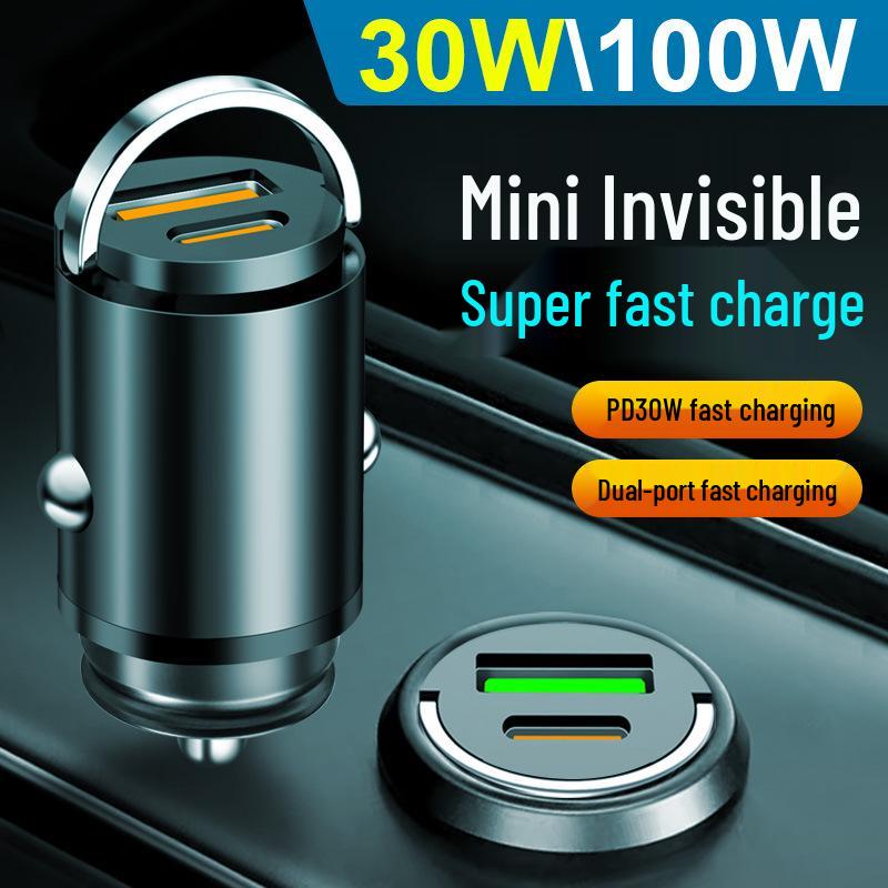 Aluminum Alloy 100W Mini Pull Ring Car Charger with PD30W