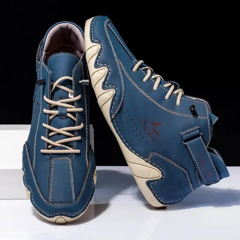Handmade men's retro leather boots, fashionable designer shoes, outdoor boots, men's walking shoes, men's breathable boots