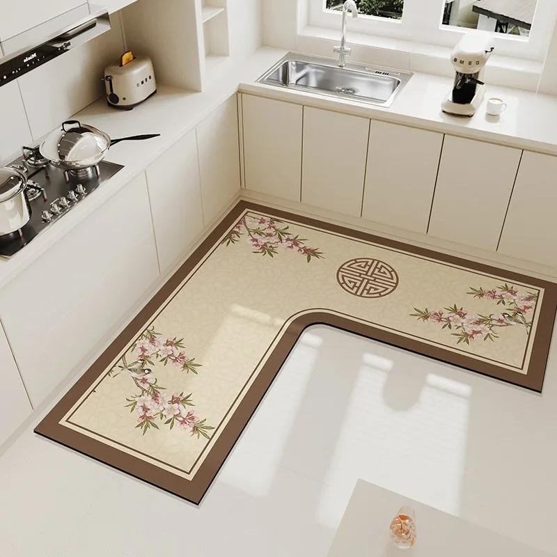 Carpet for Kitchen Pvc Floor Mat L-shaped Rug Soft Diatom Mud Absorbent Foot Mats Non-slip Water-absorbent Home Decoration