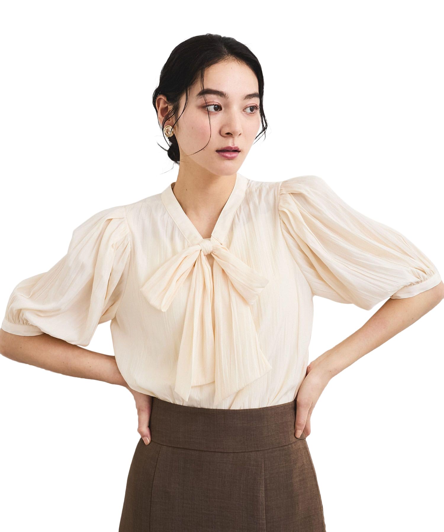 

Bis Balloon Sleeve Beige Women s 2-Way Blouse, бежевый