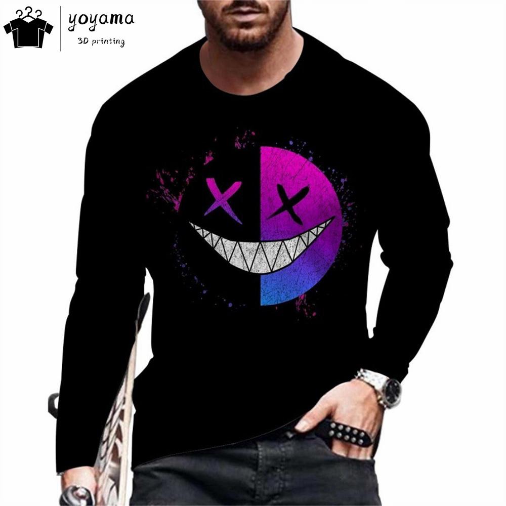 Funny Pattern Print T-shirts for Men Casual O-Neck Long Sleeve T-shirt Harajuku Street Tops Fashion Casual T-shirts