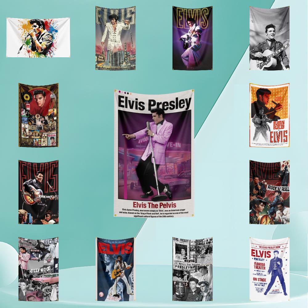 E-Elviss Flag Rock Music Band Banner HD Printing Tapestry Exhibition, Music Band Fans, Garage Decor