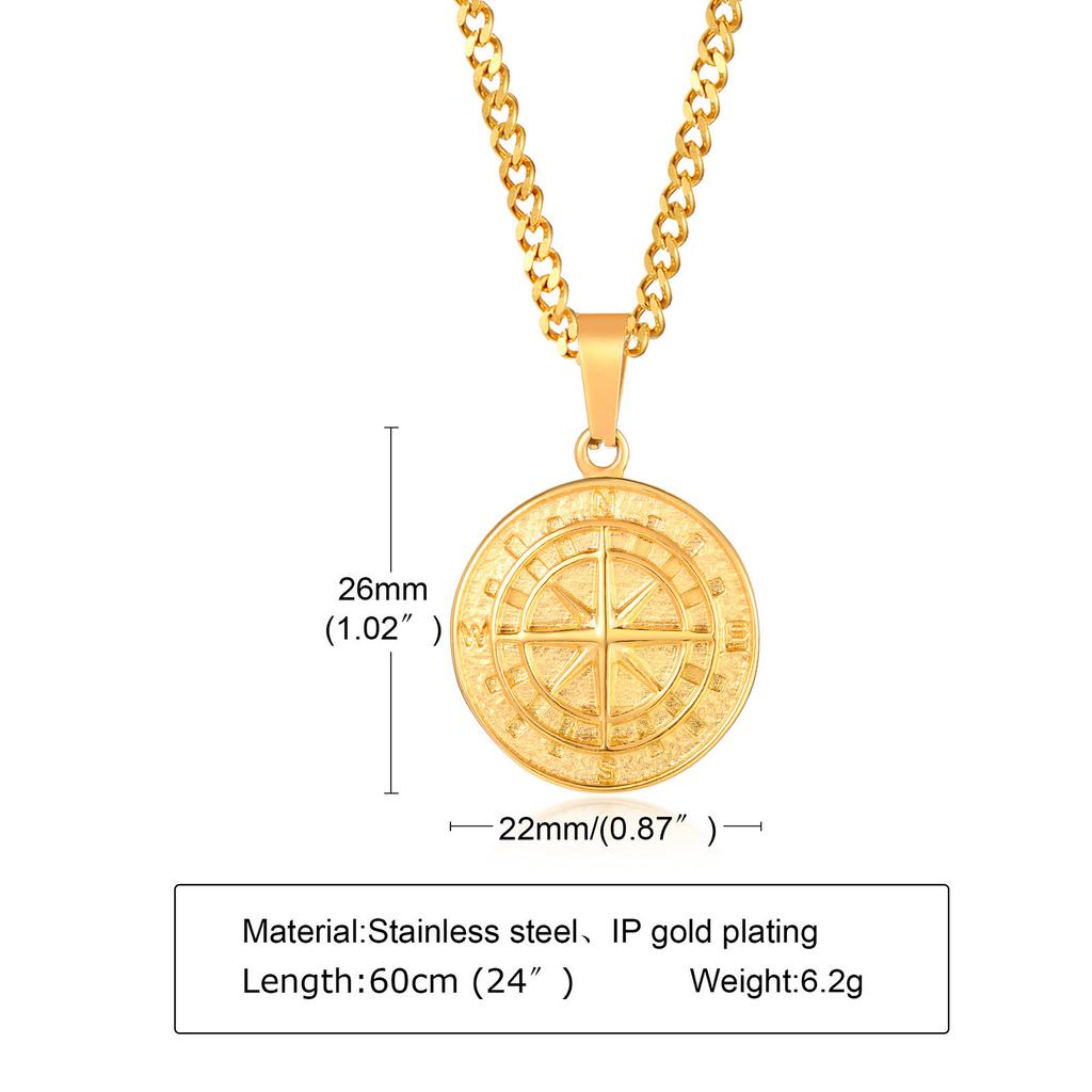 Fashion Jewelry, Stainless Steel Compass Pendant, Coin Compass Men'S Hip Hop Necklace Pn-1527
