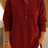 2025 European and American Autumn/Winter Solid Color V-Neck Button Long Sleeve Women's Casual Top