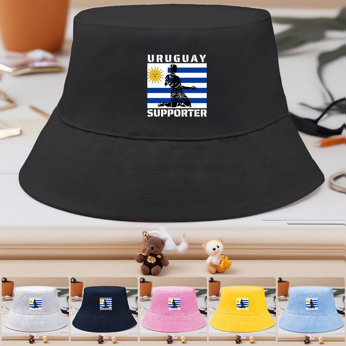 

Bucket Hat With Uruguay Flag Football Print , Patriotic Sun Hat Simple Reversible Fit Beach Cap as the picture темно-синього кольору