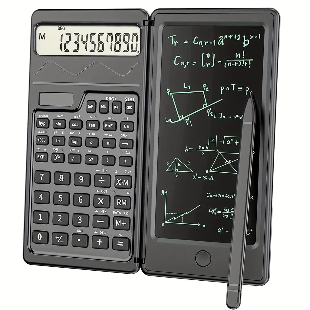 10-Digit Scientific Calculator - High-Resolution LCD Display, Compact Foldable Design, Handwriting Board, Solar and Battery Dual Power