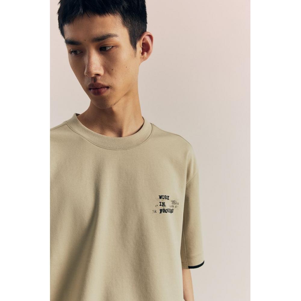 H M Loose FiT PrinTed T sHirT Beige