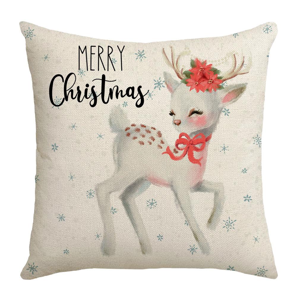 New Cartoon Deer Christmas Bedside Sofa Pillow Holiday Gift Decoration Linen Print Waist Pillow Case