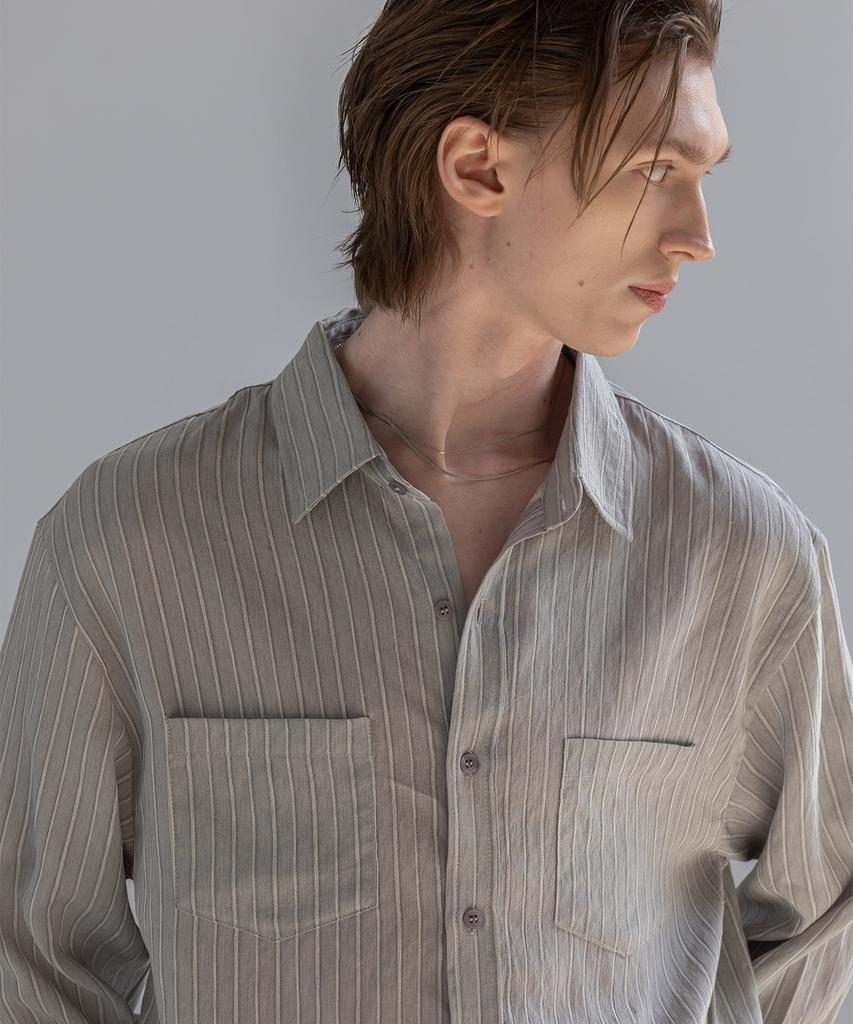Dekkoloso Jacquard Texture Striped Linen Shirt [Ash Grey]