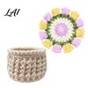 Botanical Room Decoration Crochet Flower Bouquet Coaster Handmade Knit Rose Mug Mat Transforms Into Bouquet 2-in-1 Decorative Plant Pot Display