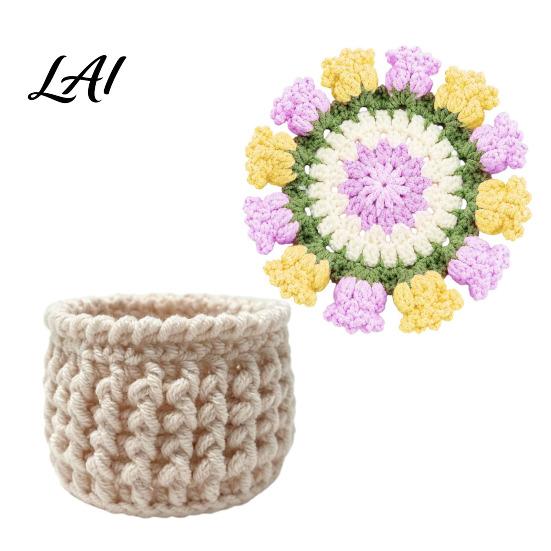 Botanical Room Decoration Crochet Flower Bouquet Coaster Handmade Knit Rose Mug Mat Transforms Into Bouquet 2-in-1 Decorative Plant Pot Display