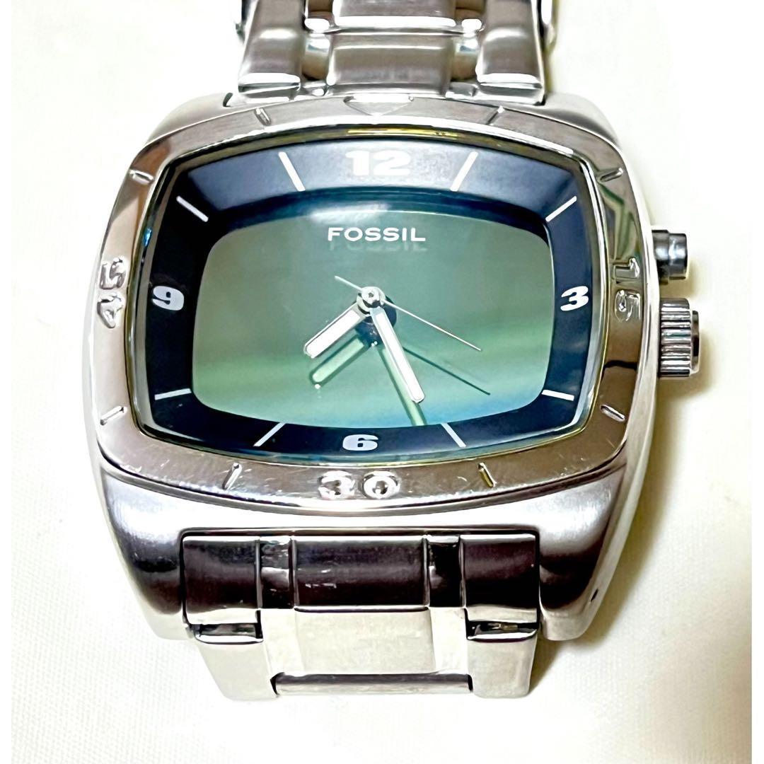 Used FOSSIL men s watch square analog stainless steel belt