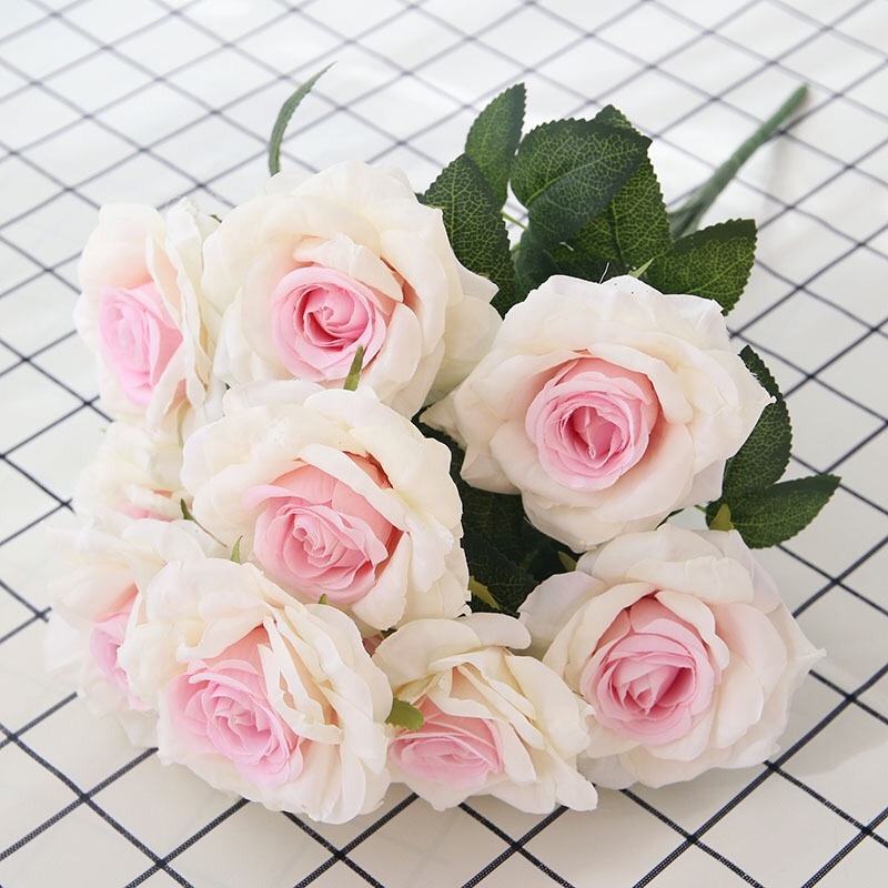Q-1040Hot Sale High Quality 10 Heads Artificial Rose Bouquet Flower for Wedding Decoration