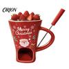 Winter Party Dessert Serving Dish Christmas Chocolate Fondue Mug with Tea Light Warmer & Forks, 155ml Ceramic Melting Gift for Lovers Pot Cheese
