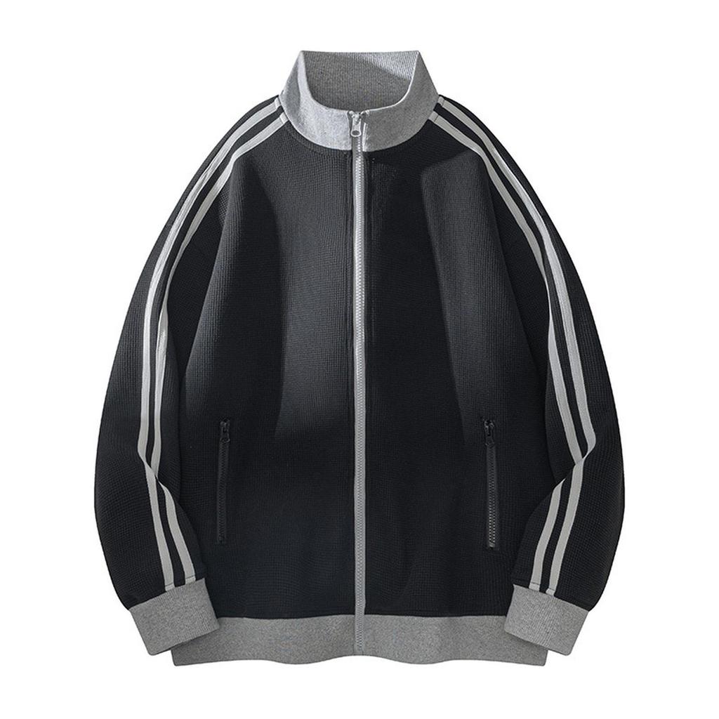 Retro College Style Cardigan Sports Style Loose Hoodie Casual Color Jacket Stand Collar Striped Jacket