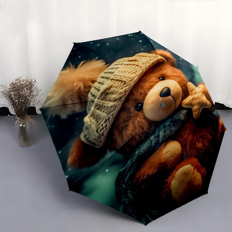 Teddy Bear, Winter Scene- Automatic umbrella,Suitable for Men and Women,Suitable for Birthdays, Christmas, Gifts for Fashion Lovers0937b