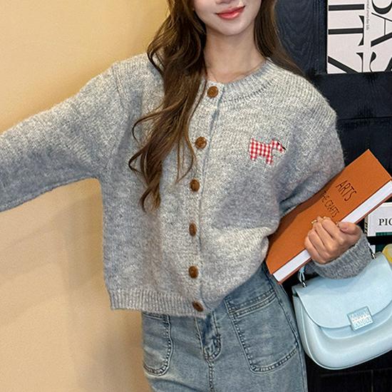 Korean Candy Color Cardigan, Spring/Autumn, Round Neck, Long Sleeve, Sweet & Gentle Style Knitwear