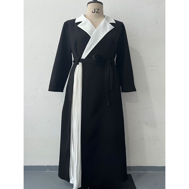 

Autumn and Winter New Women clothes Fashion Contrast Color Patchwork Pleated Dubai Robe Dress Women Picture color 3XL